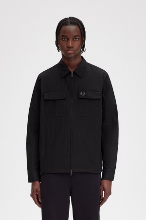 Fred Perry Zip-Through Men's Jackets Black | SHT-137946