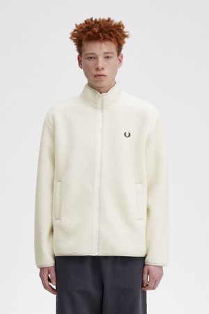 Fred Perry Zip Through Borg Fleece Men's Sweatshirts White | NSZ-864902