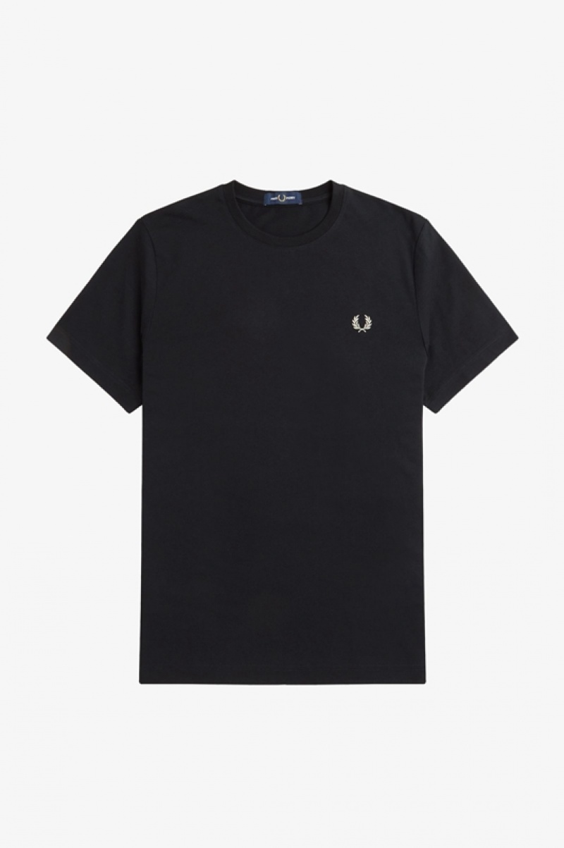 Fred Perry Abstract Graphic Men's T Shirts Black | TNE-295108