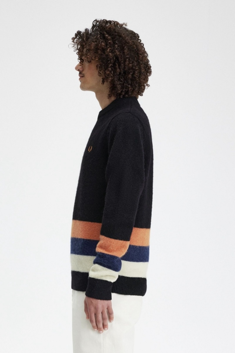 Fred Perry Alpaca Blend Stripe Men's Sweaters Black | OXK-809236