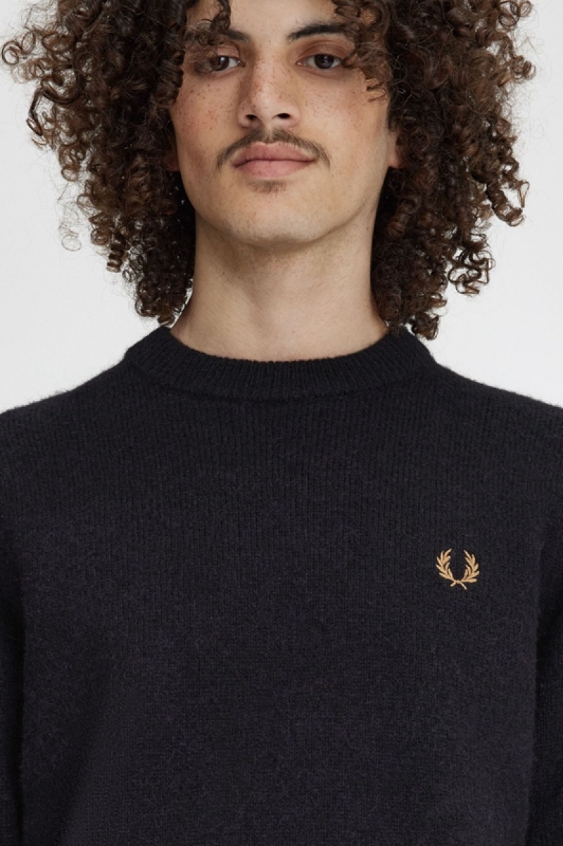 Fred Perry Alpaca Blend Stripe Men's Sweaters Black | OXK-809236