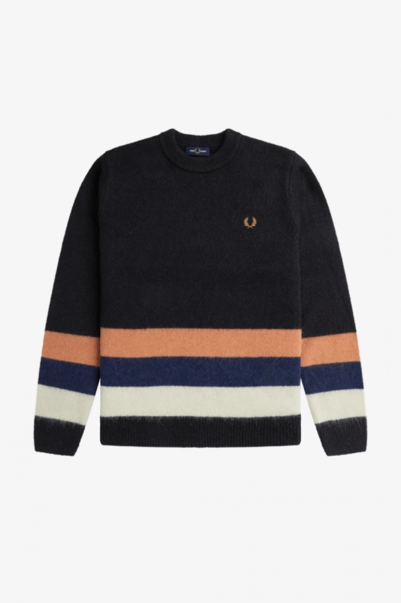 Fred Perry Alpaca Blend Stripe Men's Sweaters Black | OXK-809236