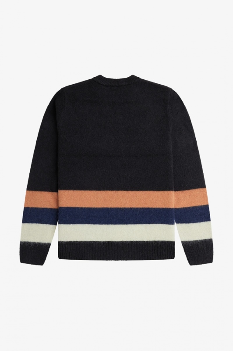 Fred Perry Alpaca Blend Stripe Men's Sweaters Black | OXK-809236