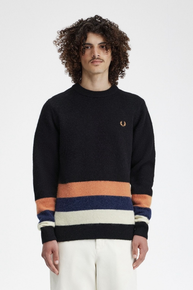 Fred Perry Alpaca Blend Stripe Men\'s Sweaters Black | OXK-809236