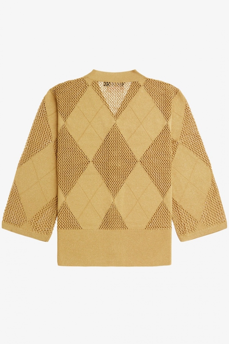 Fred Perry Argyle Knitted Women's Cardigan Gold | IAU-654728