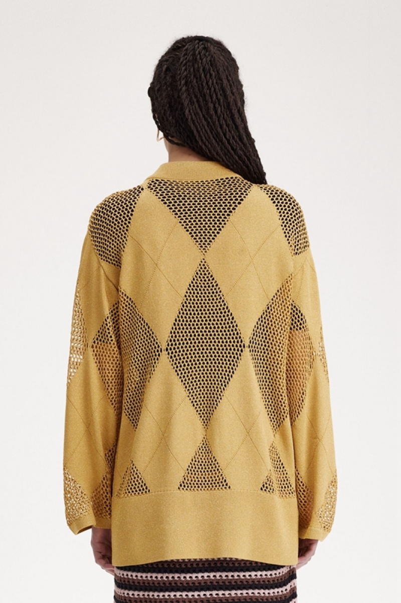 Fred Perry Argyle Knitted Women's Cardigan Gold | IAU-654728