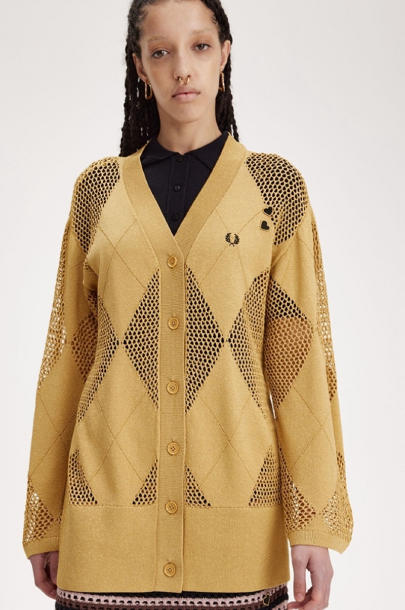 Fred Perry Argyle Knitted Women's Cardigan Gold | IAU-654728