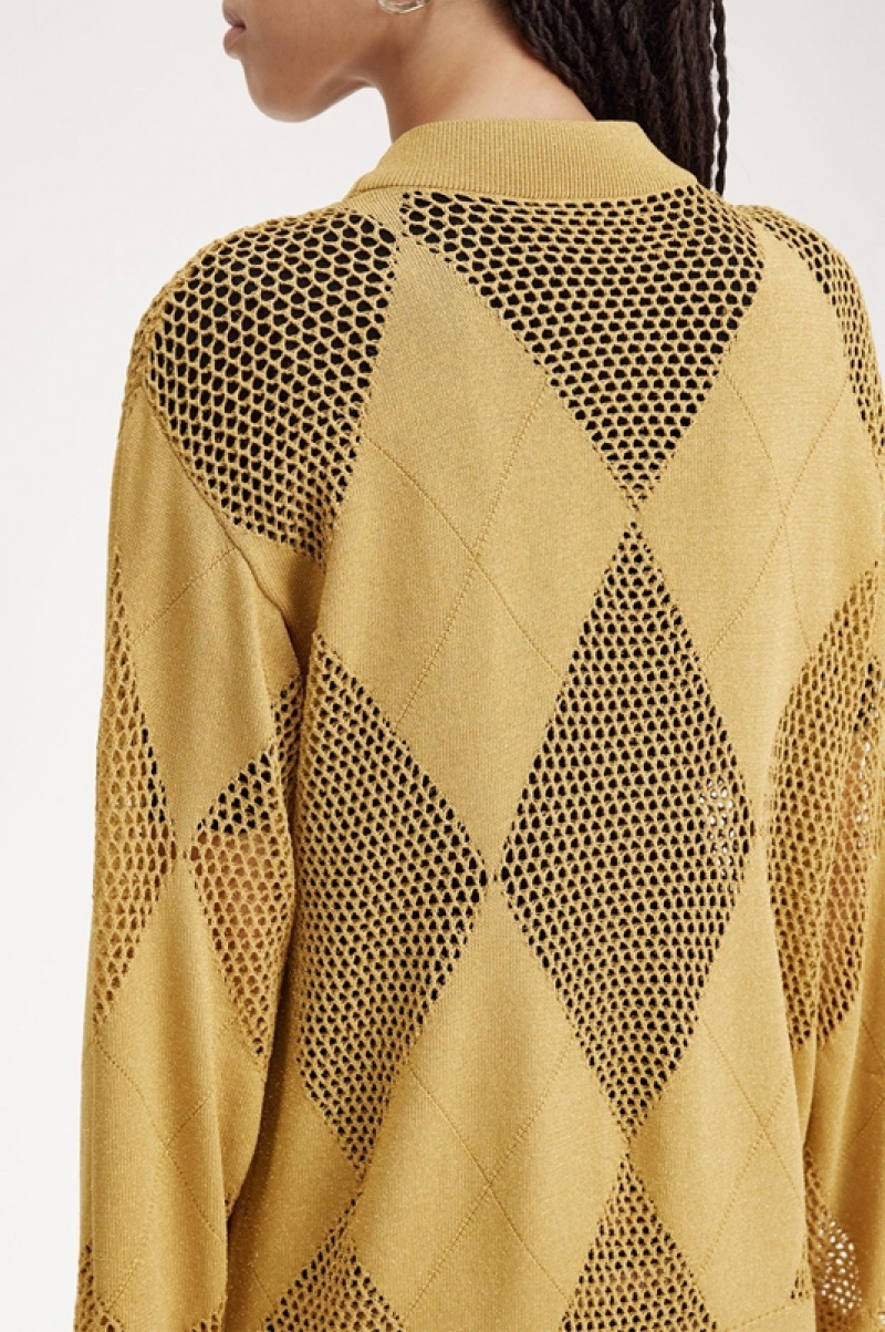 Fred Perry Argyle Knitted Women's Cardigan Gold | IAU-654728