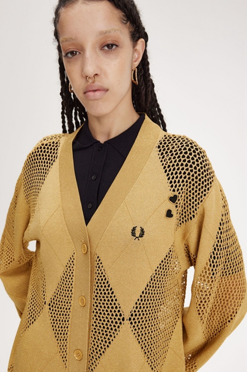 Fred Perry Argyle Knitted Women's Cardigan Gold | IAU-654728