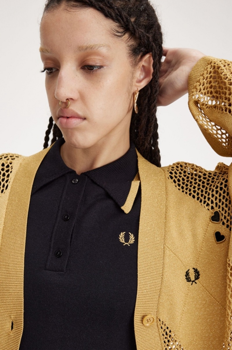 Fred Perry Argyle Knitted Women's Cardigan Gold | IAU-654728