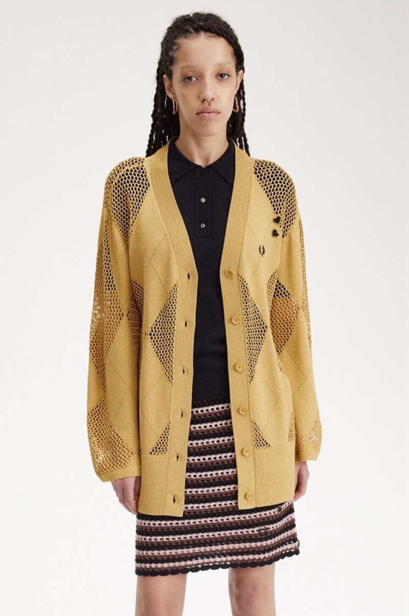 Fred Perry Argyle Knitted Women's Cardigan Gold | IAU-654728