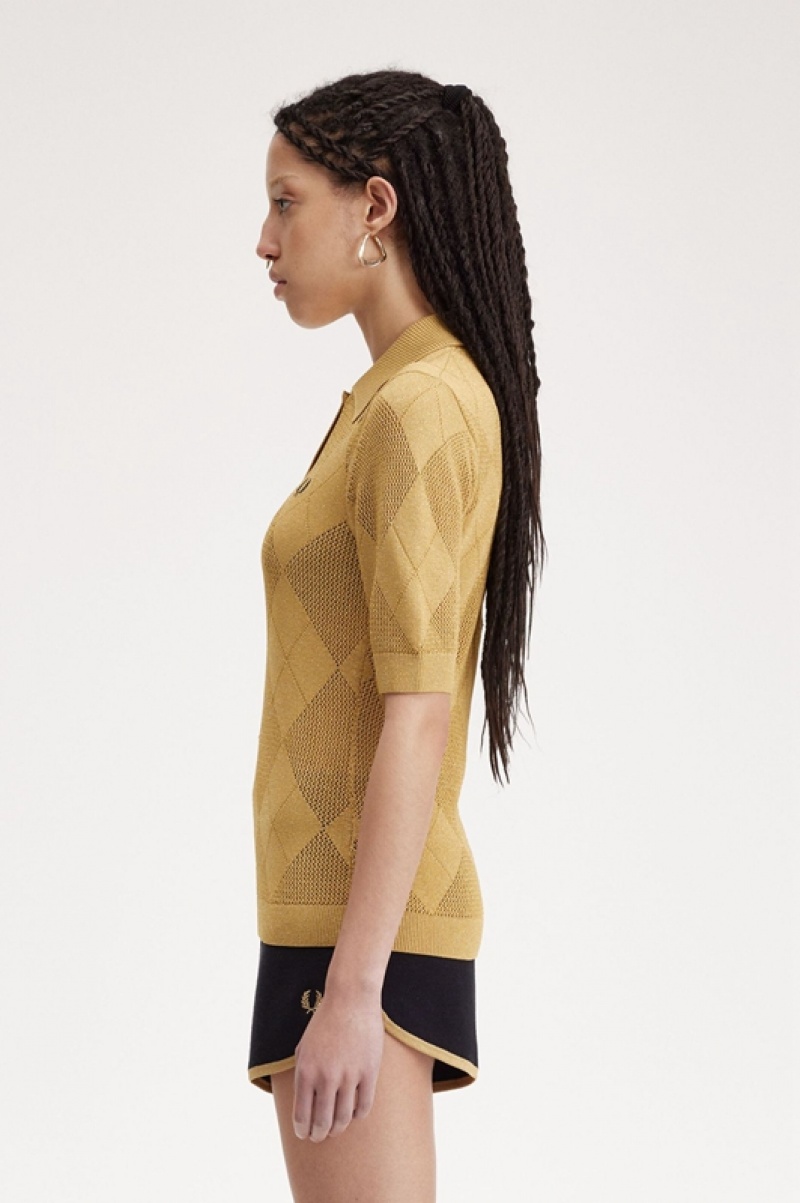 Fred Perry Argyle Knitted Women's Shirts Gold | RIG-259186