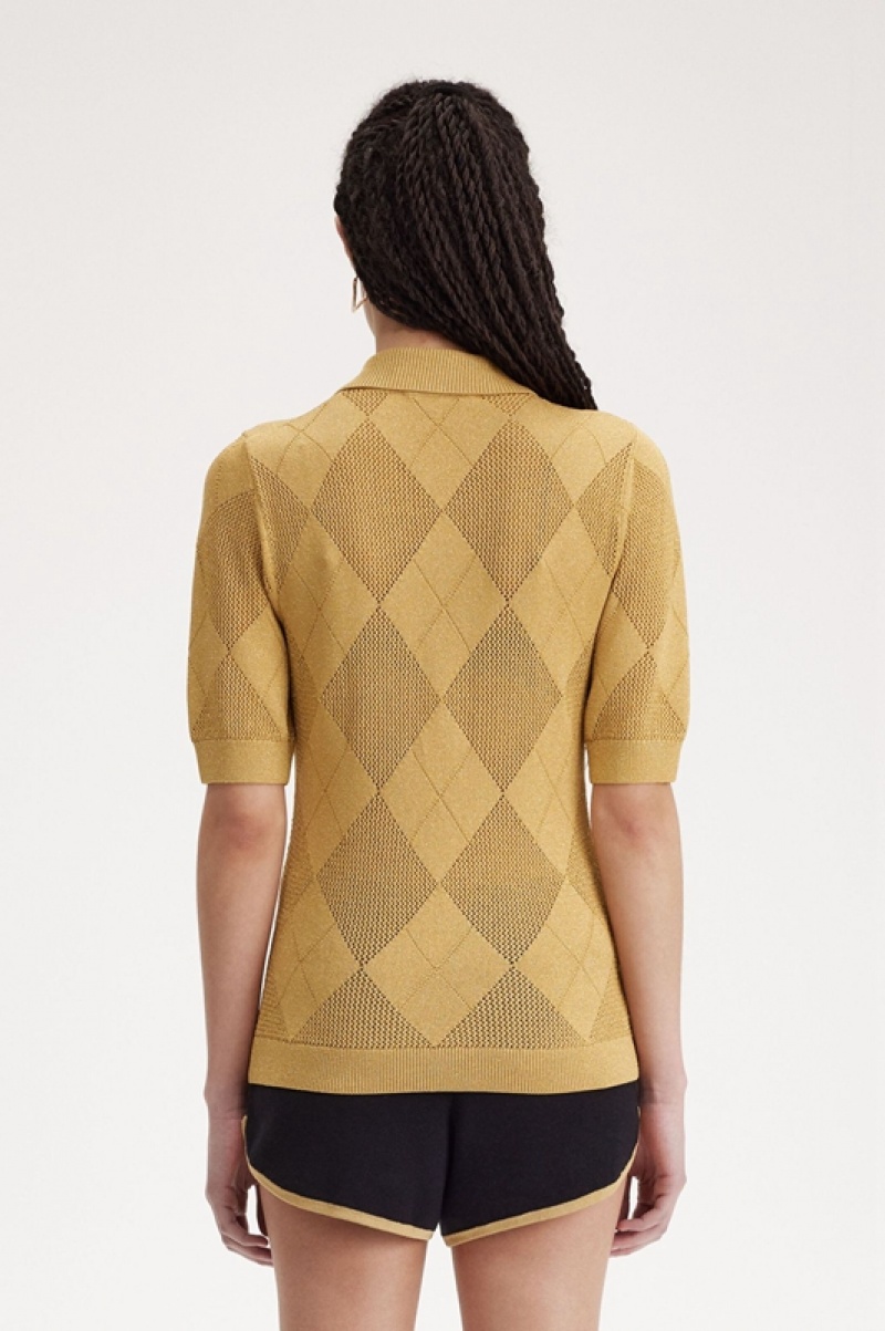 Fred Perry Argyle Knitted Women's Shirts Gold | RIG-259186