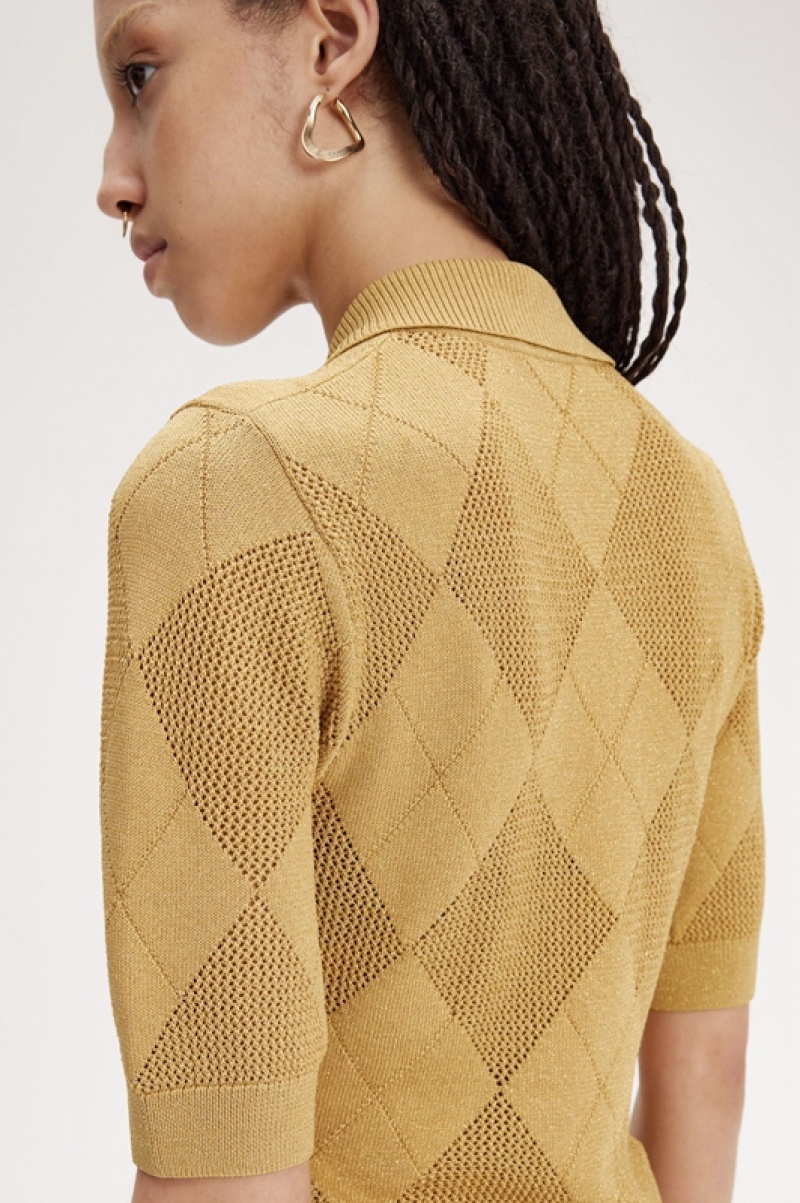 Fred Perry Argyle Knitted Women's Shirts Gold | RIG-259186