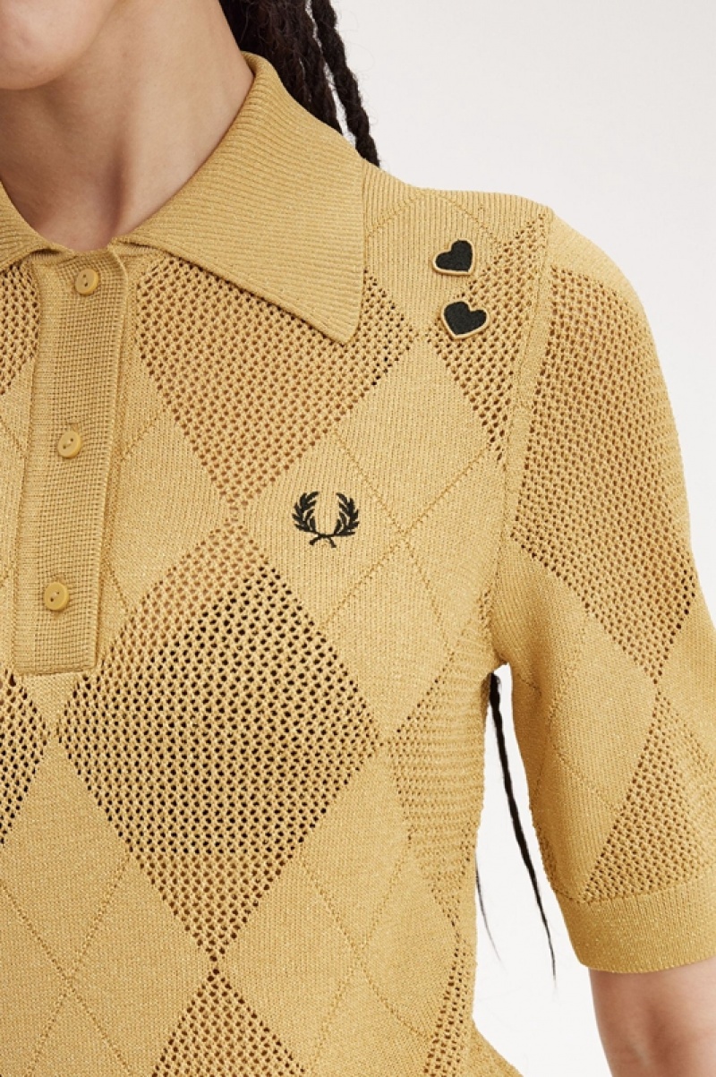 Fred Perry Argyle Knitted Women's Shirts Gold | RIG-259186