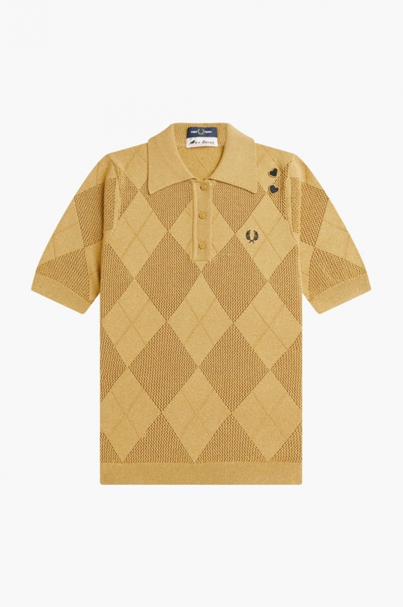 Fred Perry Argyle Knitted Women's Shirts Gold | RIG-259186