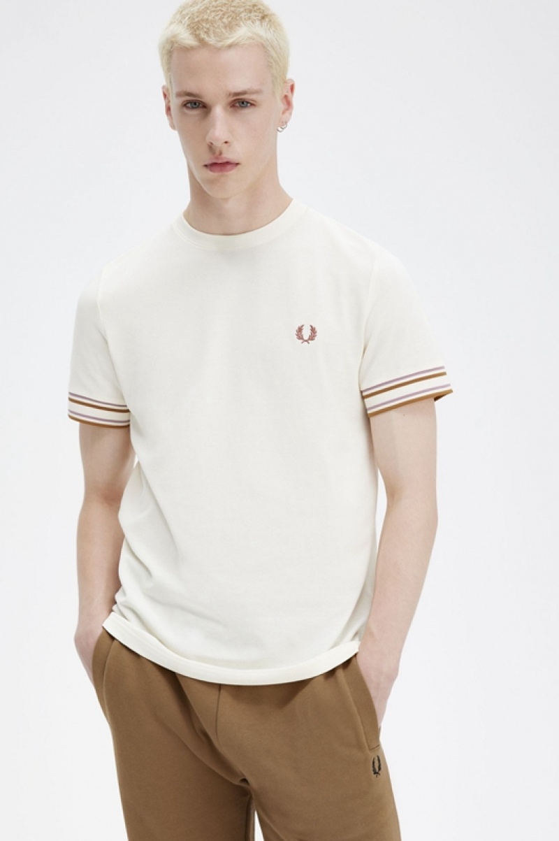 Fred Perry Bold Tipped Piqué Men's T Shirts White | UMB-475326