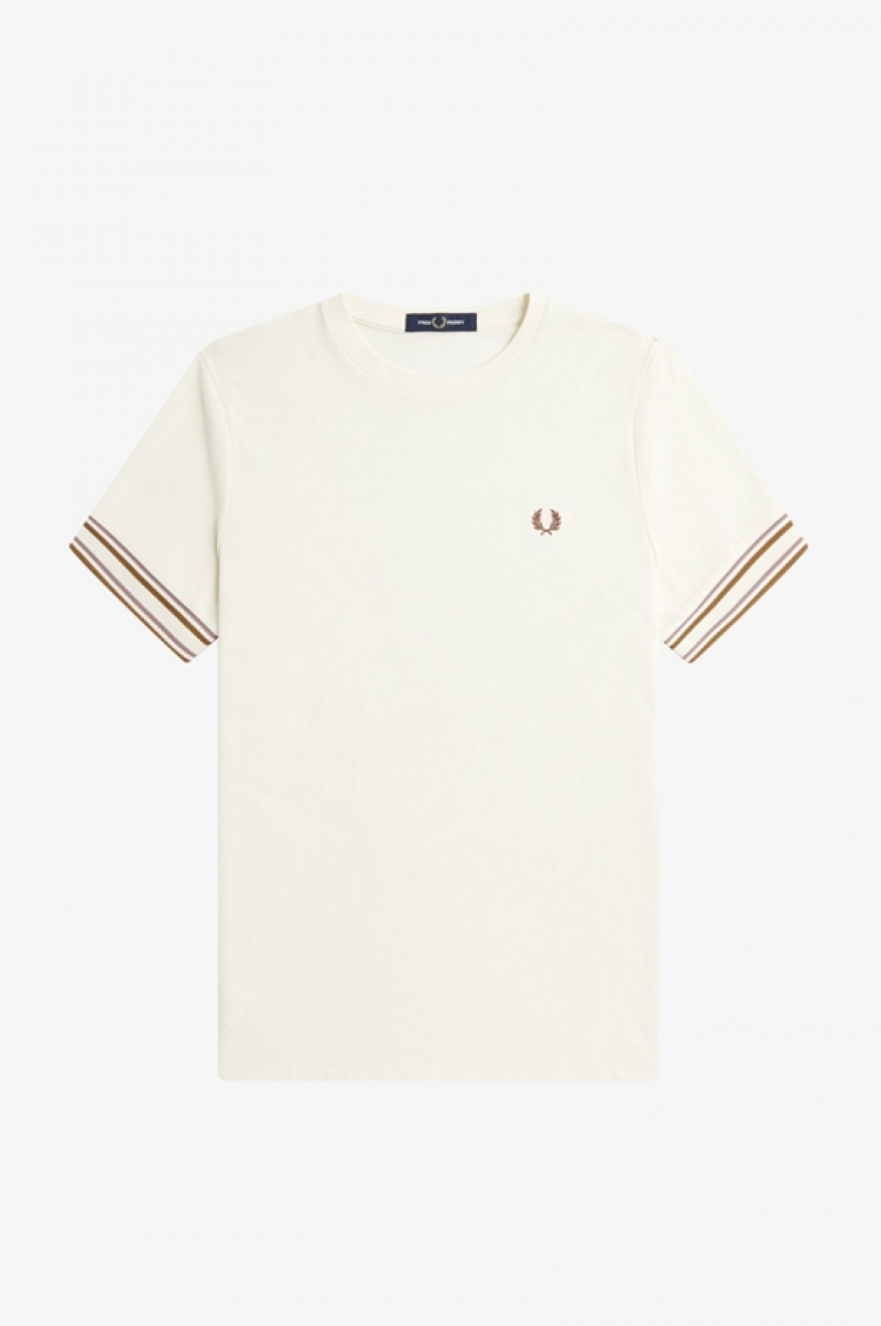 Fred Perry Bold Tipped Piqué Men's T Shirts White | UMB-475326