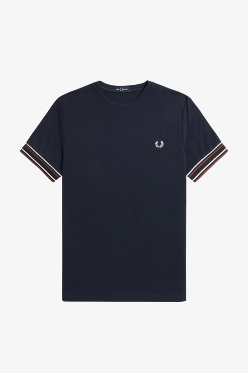 Fred Perry Bold Tipped Piqué Men's T Shirts Navy | SXA-120697