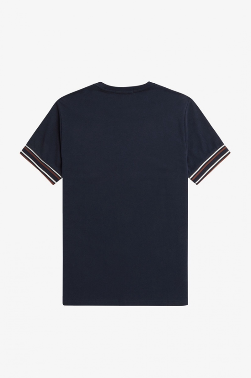 Fred Perry Bold Tipped Piqué Men's T Shirts Navy | SXA-120697