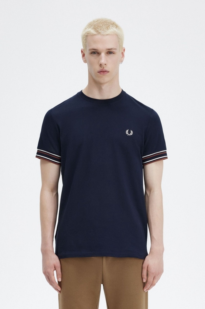 Fred Perry Bold Tipped Piqué Men\'s T Shirts Navy | SXA-120697