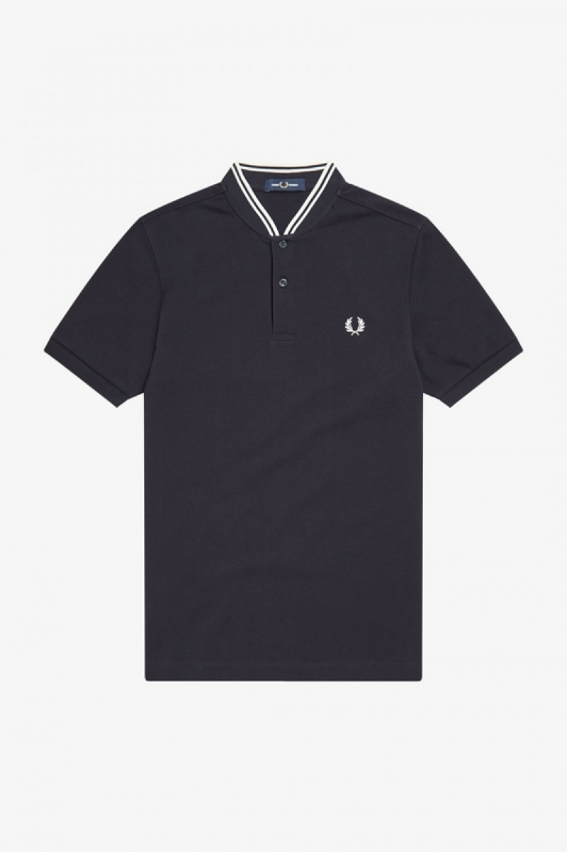 Fred Perry Bomber Collar Men's Polo Shirts Navy | WBC-517632