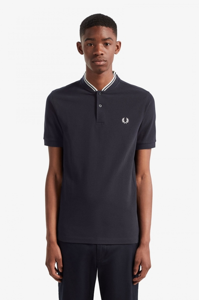 Fred Perry Bomber Collar Men's Polo Shirts Navy | WBC-517632