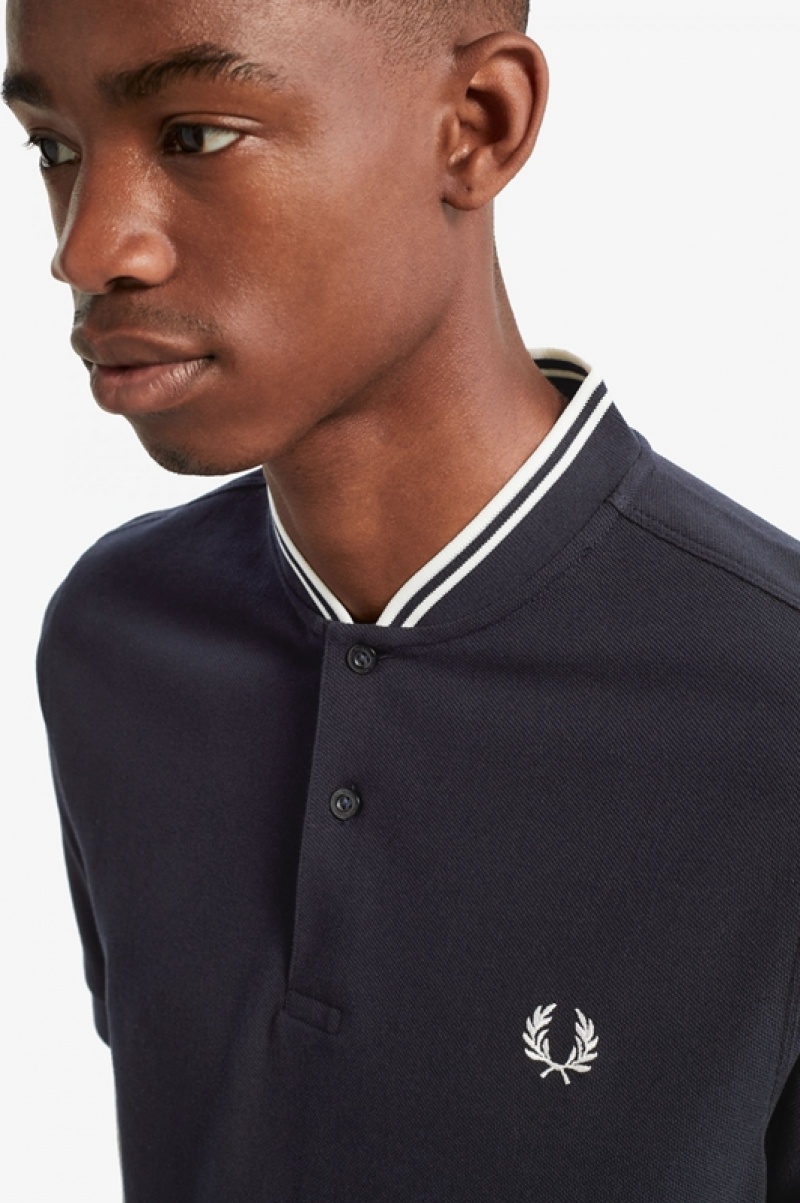 Fred Perry Bomber Collar Men's Polo Shirts Navy | WBC-517632