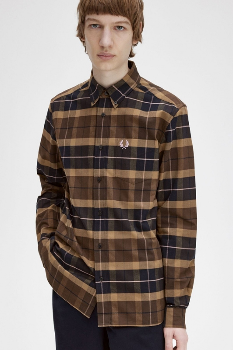 Fred Perry Brushed Tartan Men's Shirts Brown | LPX-694587