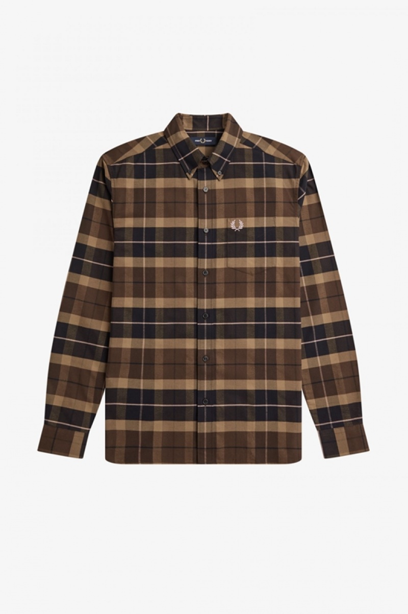 Fred Perry Brushed Tartan Men's Shirts Brown | LPX-694587