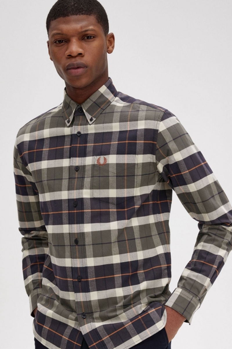 Fred Perry Brushed Tartan Men's Shirts Green | MPC-527360