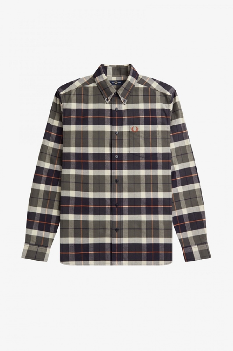 Fred Perry Brushed Tartan Men's Shirts Green | MPC-527360