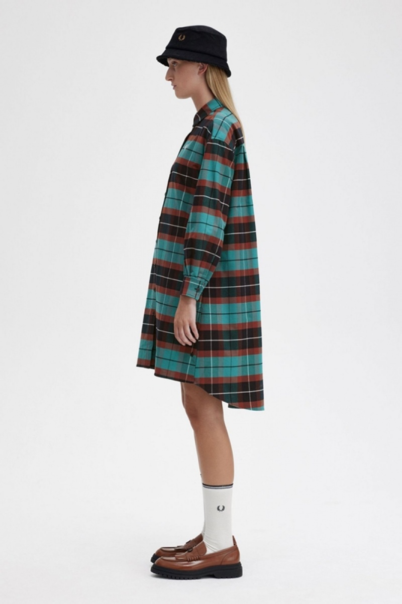 Fred Perry Brushed Tartan Women's Dress Deep Mint | AZG-908651