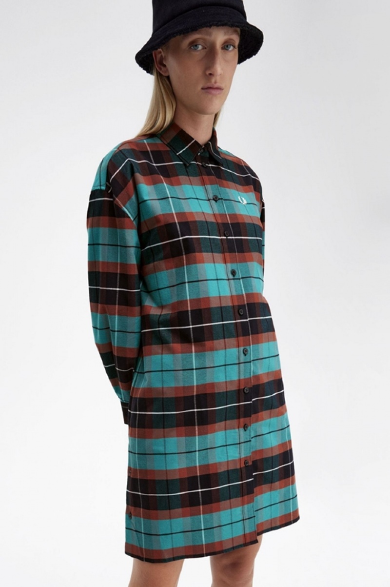 Fred Perry Brushed Tartan Women's Dress Deep Mint | AZG-908651