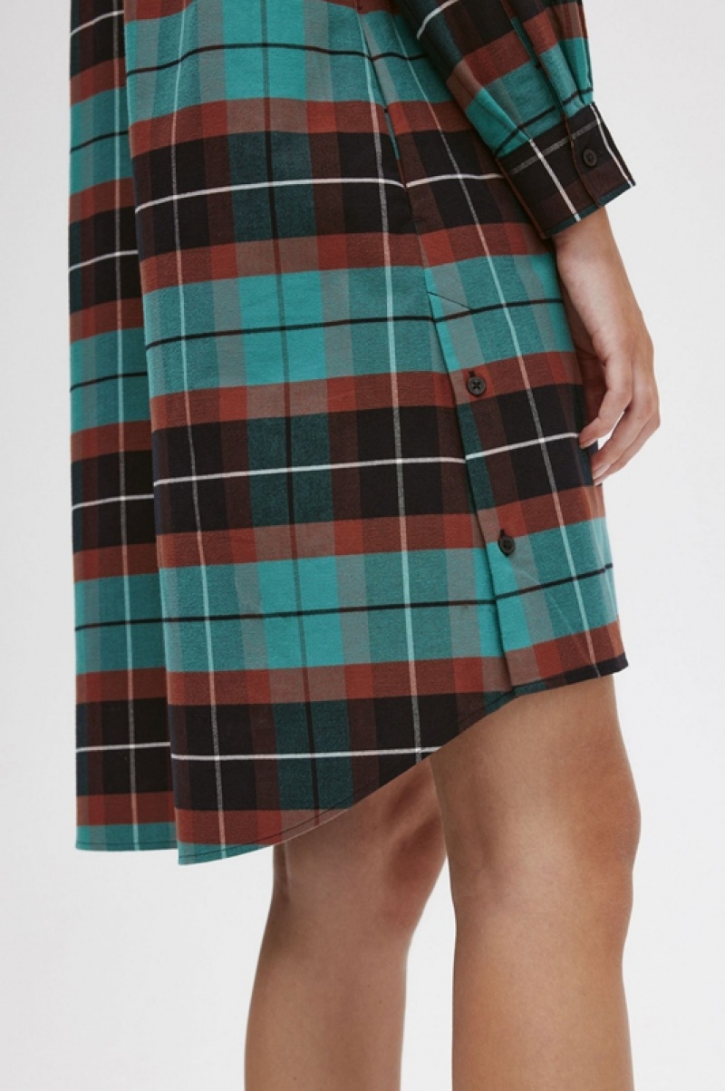 Fred Perry Brushed Tartan Women's Dress Deep Mint | AZG-908651