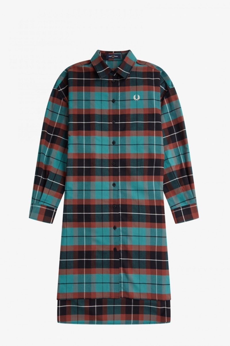 Fred Perry Brushed Tartan Women's Dress Deep Mint | AZG-908651