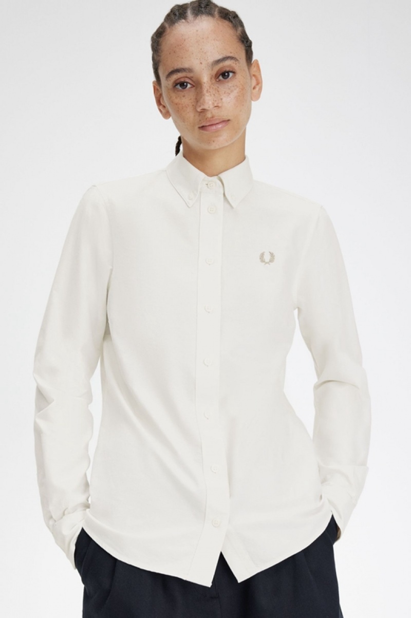 Fred Perry Button-Down Women's Shirts White | DVL-315278