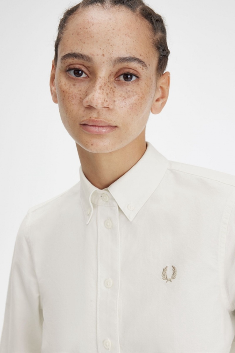 Fred Perry Button-Down Women's Shirts White | DVL-315278