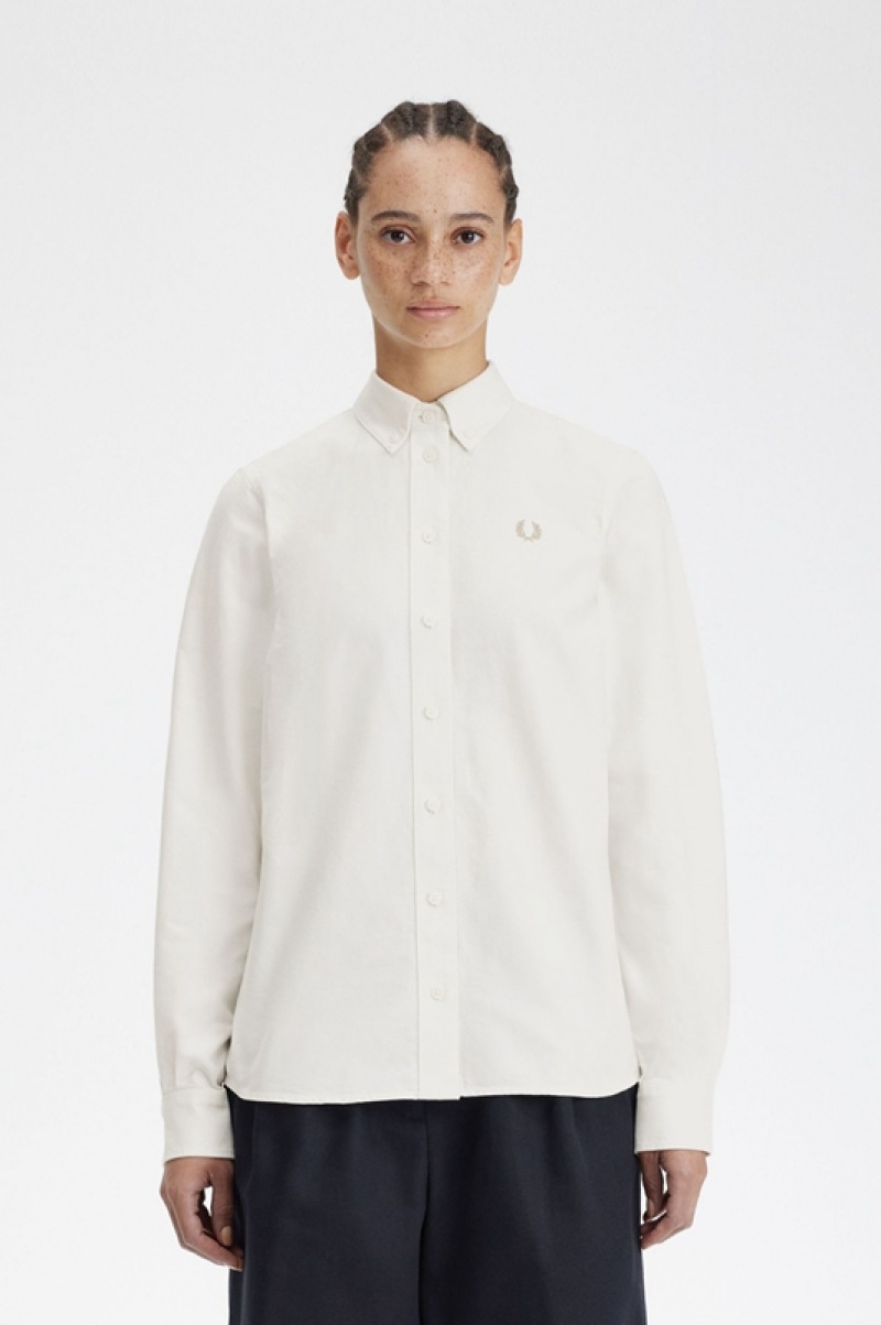 Fred Perry Button-Down Women\'s Shirts White | DVL-315278