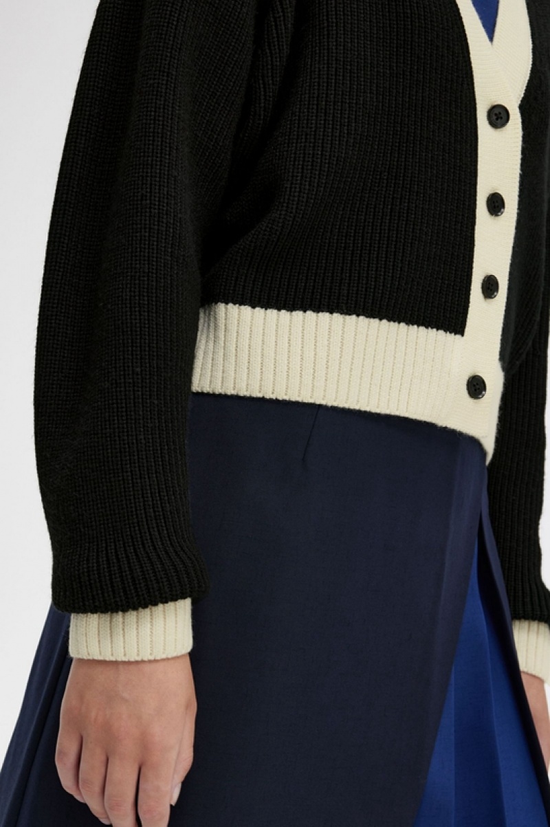 Fred Perry Button-Through Women's Cardigan Black | MUT-850721