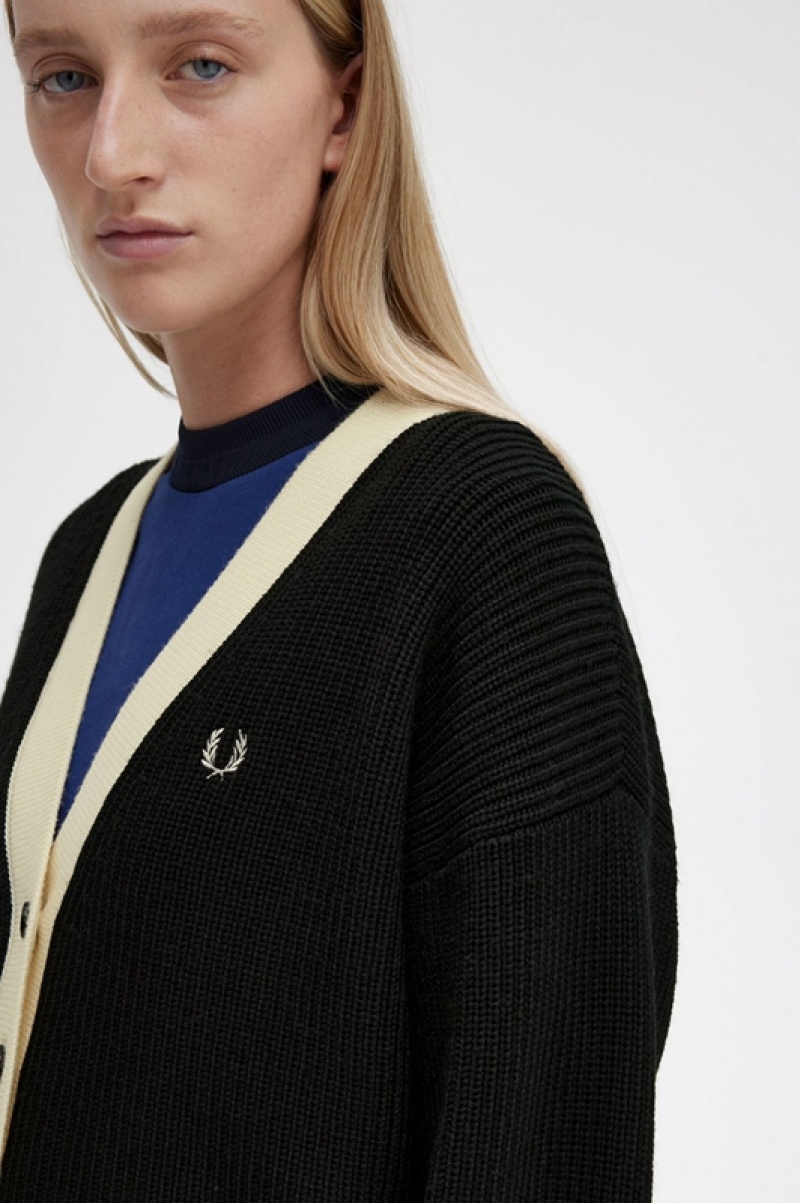 Fred Perry Button-Through Women's Cardigan Black | MUT-850721