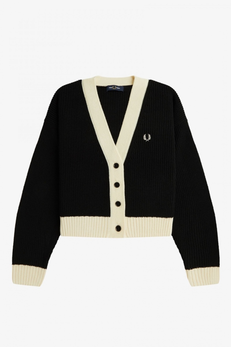 Fred Perry Button-Through Women's Cardigan Black | MUT-850721