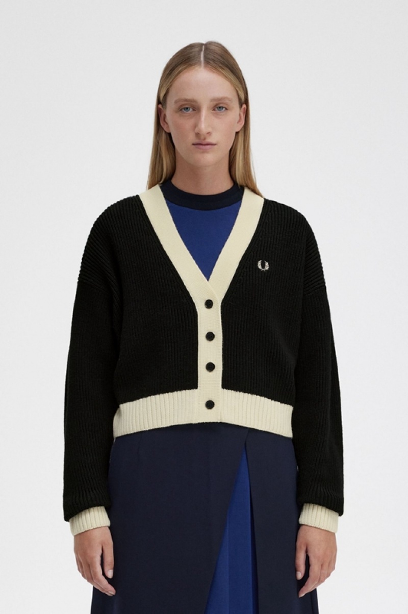 Fred Perry Button-Through Women\'s Cardigan Black | MUT-850721