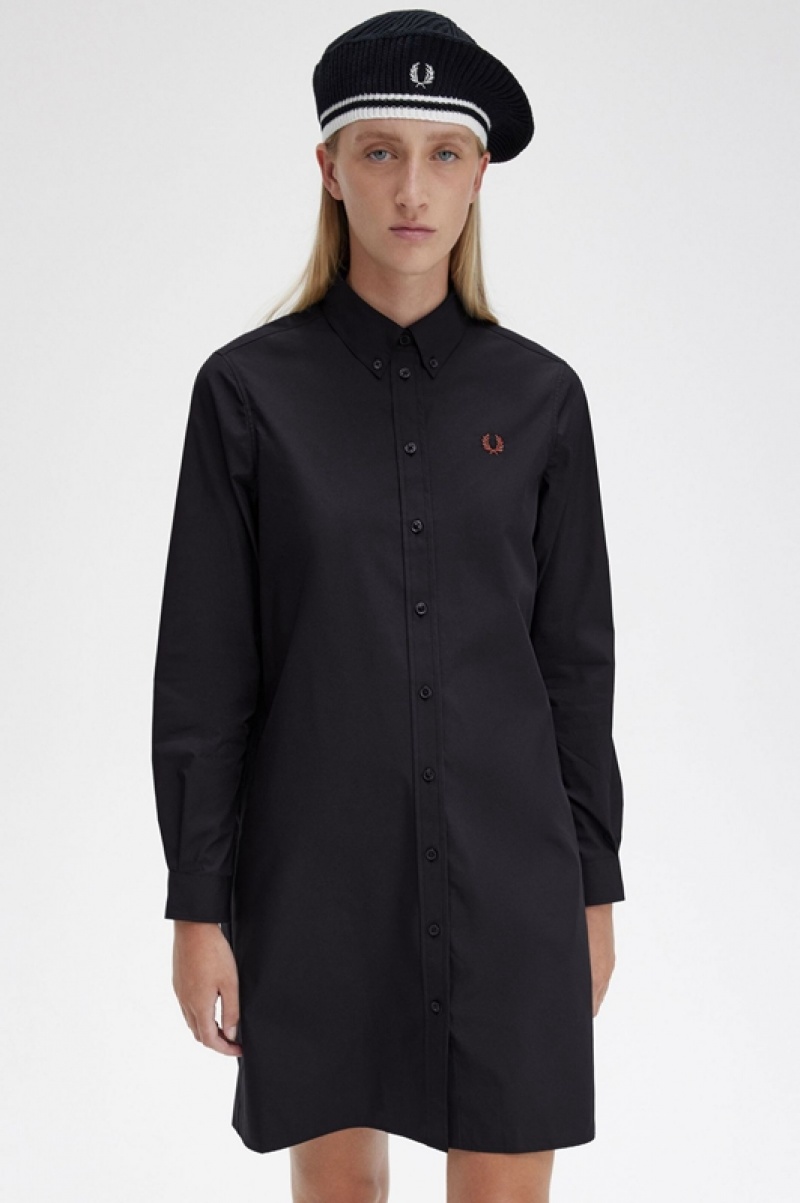 Fred Perry Button-Through Women's Dress Black | XYQ-580291