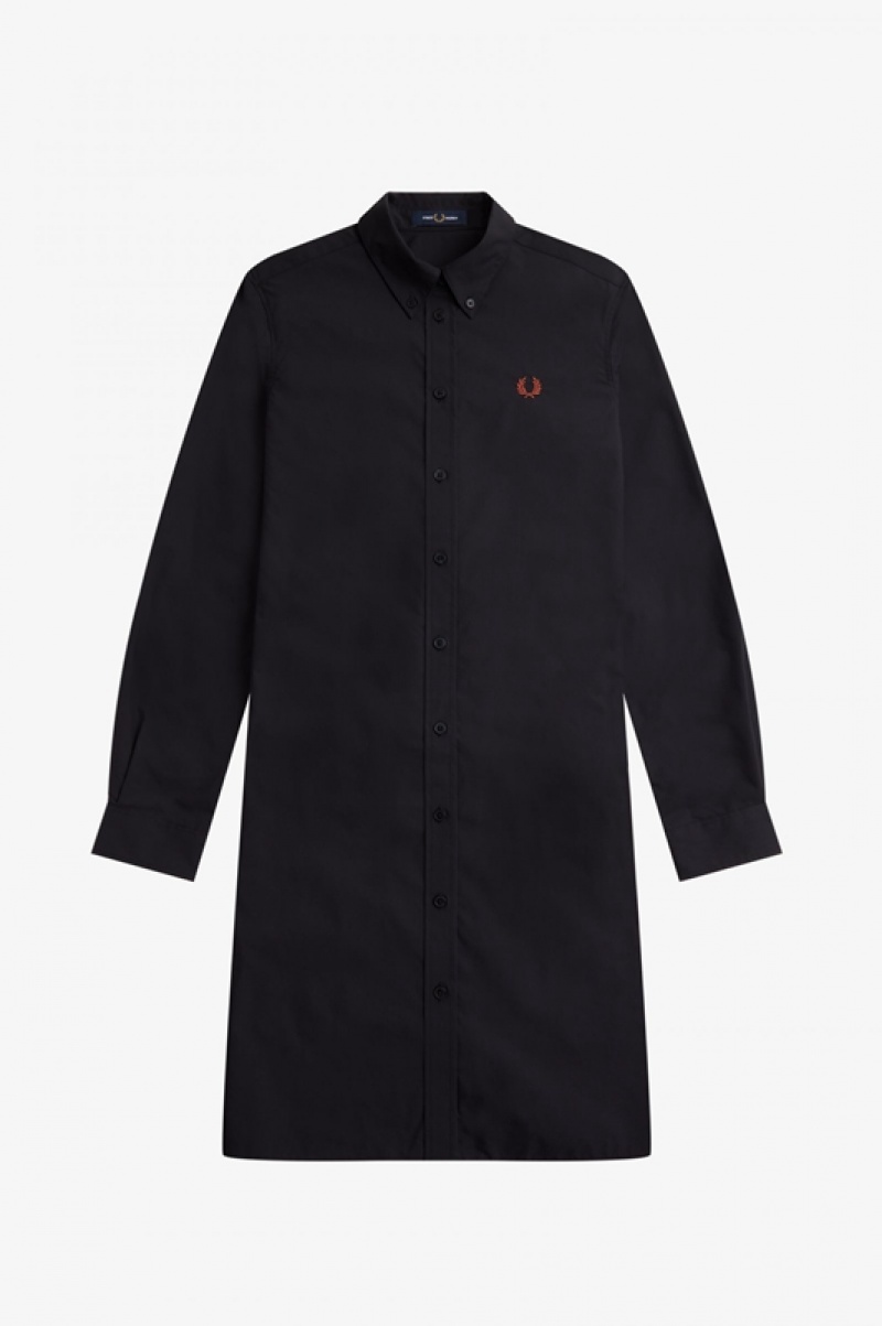 Fred Perry Button-Through Women's Dress Black | XYQ-580291