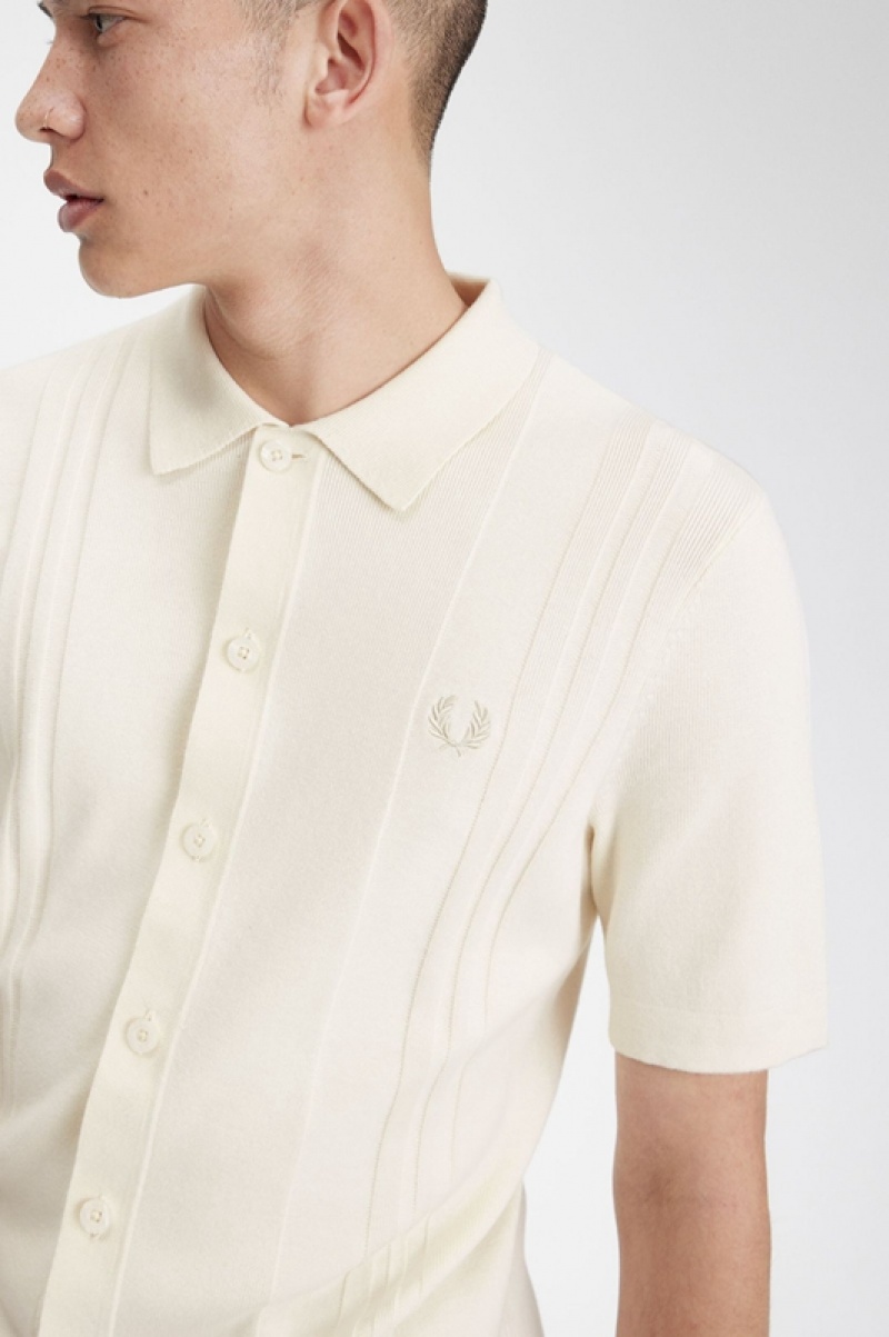 Fred Perry Button Through Knitted Men's Shirts White | BXM-452391