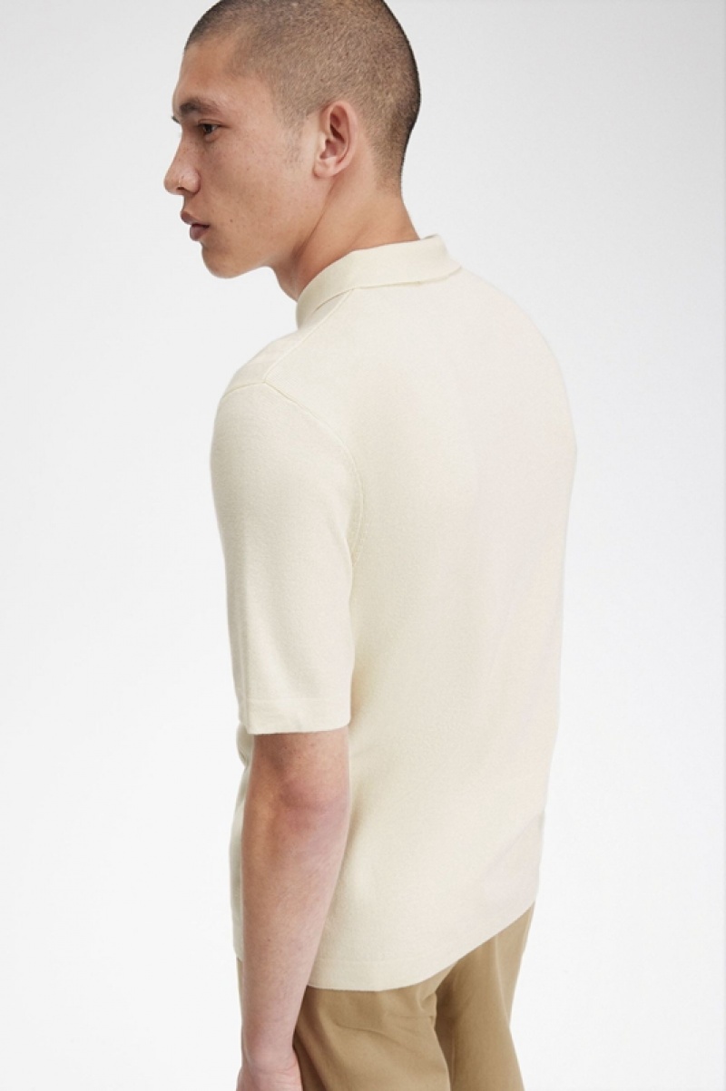 Fred Perry Button Through Knitted Men's Shirts White | BXM-452391