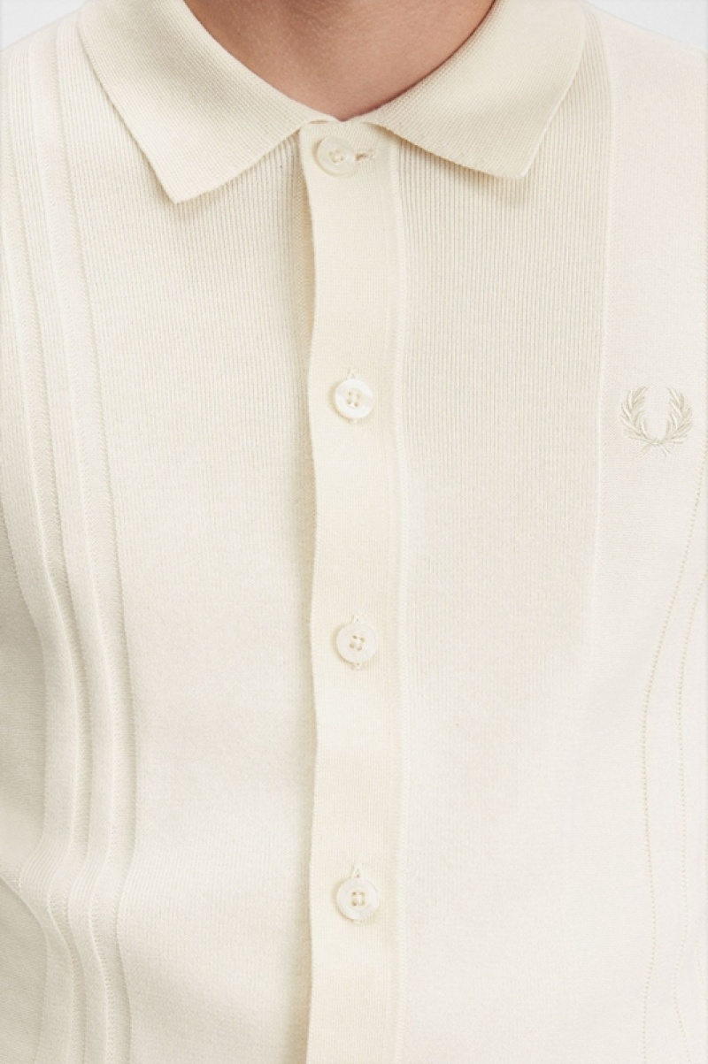 Fred Perry Button Through Knitted Men's Shirts White | BXM-452391