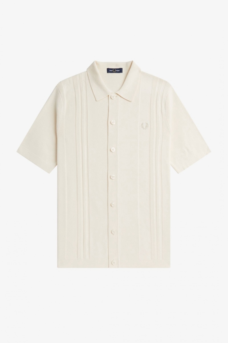 Fred Perry Button Through Knitted Men's Shirts White | BXM-452391