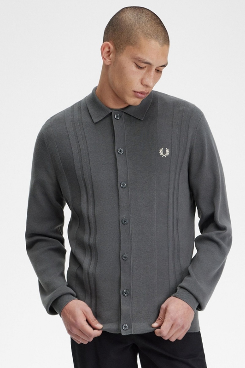 Fred Perry Button Through Knitted Men's Shirts Green | QXS-741358